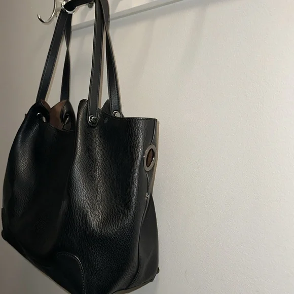 Sondra Roberts Squared Vegan Leather Tote Satchel Black Shoulder Bag Purse Large - Picture 6 of 12